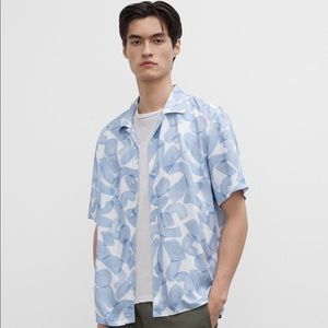 Club Monaco Mens Pattern Button-down Shirt Small White Blue